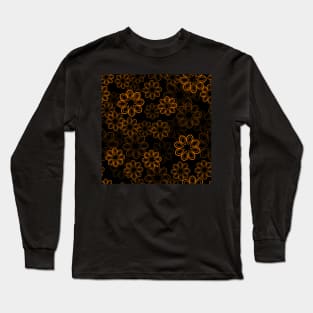 Neon Floral Orange on Black Repeat 5748 Long Sleeve T-Shirt